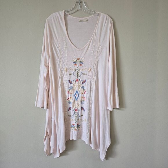 Anthropologie CAITE Women's Tunnic Embroidered Size XL Soft Knit Fabric Pink - Picture 2 of 7